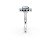 Cluster Halo Engagement Ring Setting for Fancy Blue Princess Cut Center with Milgrain Bezel Accents and Prong Head in Platinum