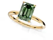 Hidden Halo Engagement Ring Setting for Fancy Green Emerald Cut Center with Thin Rounded Band and Prong Head in Yellow Gold