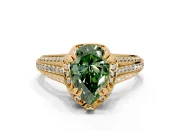 Solitaire Engagement Ring Setting for Fancy Green Pear-Shaped Center with Accented Split Shank and Prong Head in Yellow Gold