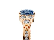 Cluster Engagement Ring Setting for Fancy Blue Cushion Cut Center with Bezel Accent Clusters and Prong Head in Rose Gold