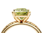 Solitaire Engagement Ring Setting for Fancy Yellow Princess Cut Center with Scrollwork Band and Prong Head in Yellow Gold
