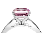 Solitaire Engagement Ring Setting for Fancy Pink Asscher Cut Center with Princess Cut Channel Band and Prong Head in White Gold