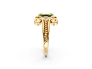 Solitaire Engagement Ring Setting for Fancy Yellow Emerald Cut Center with Twisted Band and Scroll Prong Head in Yellow Gold