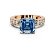 Solitaire Engagement Ring Setting for Fancy Blue Asscher Cut Center with Channel-Set Accents and Prong Head in Rose Gold