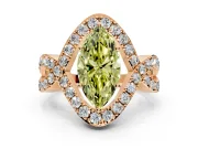 Halo Engagement Ring Setting for Fancy Yellow Marquise Center with Pave Infinity Twist Band and Prong Head in Rose Gold