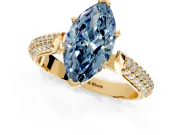 Solitaire Engagement Ring Setting for Fancy Blue Marquise Center with Multi-Row Accents and Prong Head in Yellow Gold