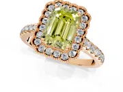 Milgrain Floral Halo Engagement Ring Setting for Fancy Yellow Emerald Cut Center with Pave Band and Prong Head in Rose Gold