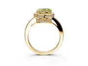 Halo Engagement Ring Setting for Fancy Yellow Heart-Shaped Center with Metal-Rimmed Halo, Pave Band and Prong Head in Yellow Gold