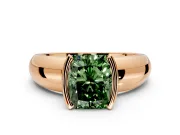 Tension Engagement Ring Setting for Fancy Green Radiant Cut Center with Wide Flat Band and Tension Head in Rose Gold