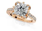 Floral Engagement Ring Setting for Round Cut Center with Pave Band and Floral Prong Head in Rose Gold