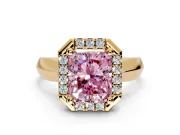 Halo Engagement Ring Setting for Fancy Pink Radiant Cut Center with Square Band and Prong Head in Yellow Gold