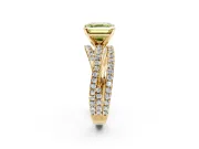 Solitaire Engagement Ring Setting for Fancy Yellow Asscher Cut Center with Woven 3-Strand Pave Band and Prong Head in Yellow Gold