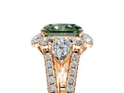 Halo Engagement Ring Setting for Fancy Green Radiant Cut Center with Two-Strand Split Shank and Prong Head in Rose Gold