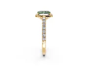 Halo Engagement Ring Setting for Fancy Green Radiant Cut Center with Full Pave Band and Prong Head in Yellow Gold