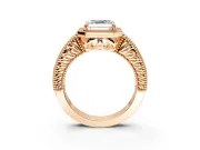 Milgrain Halo Engagement Ring Setting for Asscher Cut Center with Pave Band and Prong Head in Rose Gold