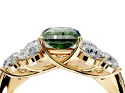 Cluster Engagement Ring Setting for Fancy Green Radiant Cut Center with Round Cut Accent Frame and Prong Head in Yellow Gold