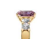 5 Stone Engagement Ring Setting for Fancy Pink Emerald Cut Center with Plain Band and Prong Head in Yellow Gold
