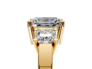 3 Stone Engagement Ring Setting for Emerald Cut Center with Matching Side Accents and Prong Head in Yellow Gold