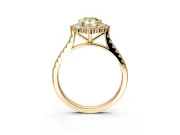 Halo Engagement Ring Setting for Fancy Yellow Pear-Shaped Center with Single-Row Pave, Open Basket and Prong Head in Yellow Gold