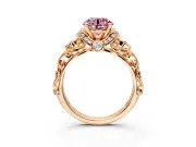 Solitaire Engagement Ring Setting for Fancy Pink Round Cut Center with Filigree Band and Prong Head in Rose Gold