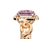 Halo Engagement Ring Setting for Fancy Pink Radiant Cut Center with Open Scroll Shoulders and Prong Head in Rose Gold