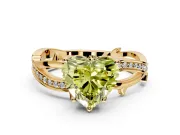 Solitaire Engagement Ring Setting for Fancy Yellow Heart-Shaped Center with Pave and Plain Crossover Band and Prong Head in Yellow Gold