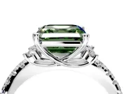 Paired Accent Engagement Ring Setting for Fancy Green Asscher Cut Center with Pave Band and Prong Head in Sterling Silver