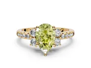 Paired Accent Engagement Ring Setting for Fancy Yellow Pear-Shaped Center with Pave Band and Prong Head in Yellow Gold