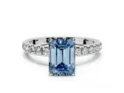 Open Basket Engagement Ring Setting for Fancy Blue Emerald Cut Center with Pave Band and Prong Head in Platinum