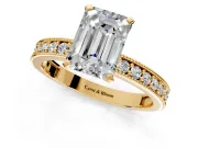 Milgrain Pave Engagement Ring Setting for Emerald Cut Center with Accent Band and Prong Head in Yellow Gold
