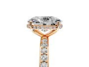 Hidden Halo Engagement Ring Setting for Oval Center with Pave Band and Prong Head in Rose Gold