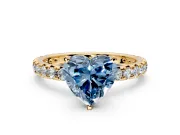 Solitaire Engagement Ring Setting for Fancy Blue Heart-Shaped Center with Shared-Prong Accents and Prong Head in Yellow Gold