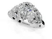Leaf Cluster Engagement Ring Setting for Pear-Shaped Center with Marquise Accents and Prong Head in Sterling Silver