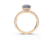 Solitaire Engagement Ring Setting for Fancy Blue Princess Cut Center with Large Accent Band and Prong Head in Rose Gold