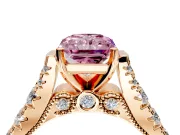 Solitaire Engagement Ring Setting for Fancy Pink Radiant Cut Center with Pave Cathedral Shoulders and Prong Head in Rose Gold