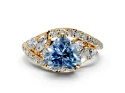 Halo Engagement Ring Setting for Fancy Blue Heart-Shaped Center with Marquise and Pave Bypass Band and Prong Head in Yellow Gold
