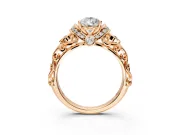 Solitaire Engagement Ring Setting for Pear-Shaped Center with Filigree Band and Prong Head in Rose Gold