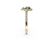 Halo Engagement Ring Setting for Fancy Green Heart-Shaped Center with Narrowing Pave Band and Prong Head in Yellow Gold