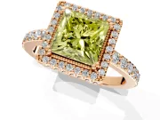 Halo Engagement Ring Setting for Fancy Yellow Princess Cut Center with Inner Milgrain Border and Prong Head in Rose Gold