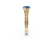 Solitaire Engagement Ring Setting for Fancy Blue Round Cut Center with Pave Rail Split Shank and Prong Head in Yellow Gold