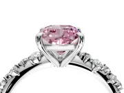 Solitaire Engagement Ring Setting for Fancy Pink Cushion Cut Center with Trailing Leaf Accent Band and Prong Head in Platinum