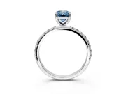 Solitaire Engagement Ring Setting for Fancy Blue Emerald Cut Center with Micro Pave Band and Prong Head in Platinum