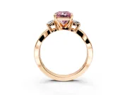 3 Stone Engagement Ring Setting for Fancy Pink Radiant Cut Center with Pave Twist Band and Prong Head in Rose Gold