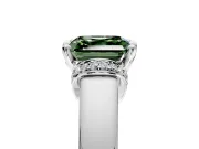 Solitaire Engagement Ring Setting for Fancy Green Asscher Cut Center with Wide Band, Pave Collar and Prong Head in Platinum