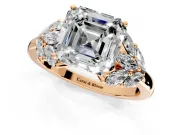Leaf Cluster Engagement Ring Setting for Asscher Cut Center with Marquise Accents and Prong Head in Rose Gold