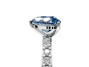 Solitaire Engagement Ring Setting for Fancy Blue Heart-Shaped Center with Round Cut Pave Band and Prong Head in White Gold