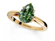 Solitaire Engagement Ring Setting for Fancy Green Pear-Shaped Center with Open Cathedral Shoulders and Prong Head in Yellow Gold