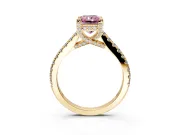 Solitaire Engagement Ring Setting for Fancy Pink Radiant Cut Center with Widening Pave Band and Claw Prong Head in Yellow Gold