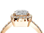 Halo Engagement Ring Setting for Cushion Cut Center with Inner Milgrain Border and Prong Head in Rose Gold
