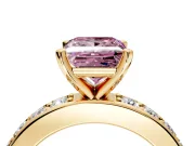 Solitaire Engagement Ring Setting for Fancy Pink Princess Cut Center with Channel-Set Accents and Prong Head in Yellow Gold